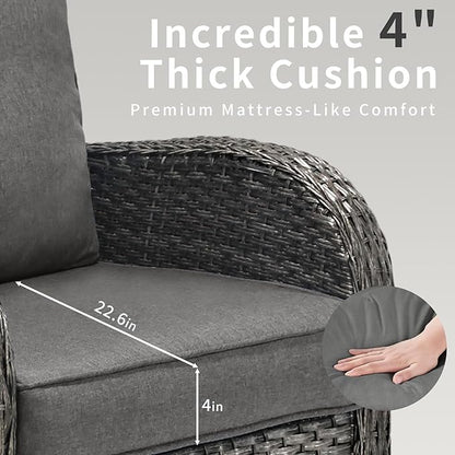 3 Pieces Patio Furniture Set, Outdoor Swivel Rocking Chair Set of 2 with Side Table - 360° Swivel, Thick Cushions, All-Weather Bistro Set for Deck, Porch, Pool(Grey, Grey Full-Weave Rattan)