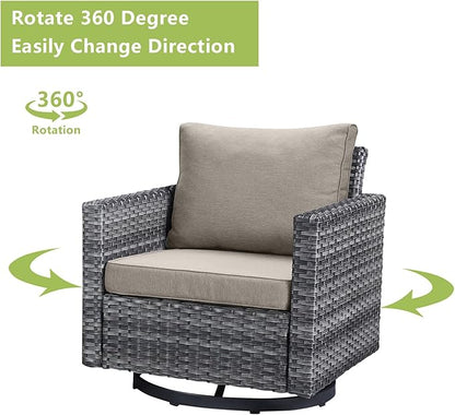 Rilyson Wicker Outdoor Patio Furniture Set - 7 Piece Patio Conversation Set with 4 Swivel Rocker Chairs,2 Rattan Ottoman and 1 Couch for Outside Porch Deck Backyard(Mixed Grey/Grey)