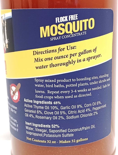 Natural Mosquito Control Spray Concentrate, Repels Mosquitoes, Ticks, Fleas, Flies, Gnats, and Chiggers Away. Makes up to 32 Gallons! (32 oz Concentrate)