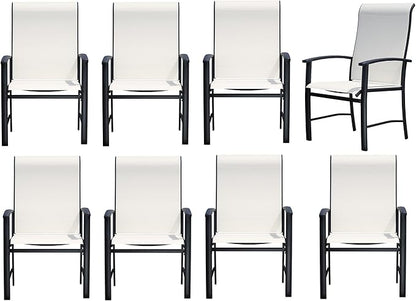 Outdoor Dining Chairs Set of 8, Stackable Patio Chairs with Metal Frame & Textilene Fabric, Perfect for Patio Garden Deck, Oyster