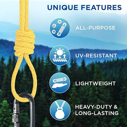 TECEUM Cotton Rope 3/16” (5 mm) – 100 FT – Strong All-Purpose Braided Rope – Natural Cotton – for Crafting, Сamping, Clothes Line, DIY, Indoor & Outdoor Use – Yellow