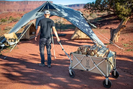 DOD Uma Foldable Wagon Cart with Wheels - Heavy Duty Collapsible Folding Wagon for All Outdoor Activities - Tan