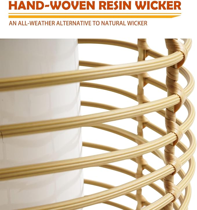 Solar Yard Outdoor Austin Solar Powered Floor Lamp Set of 4, 14-inch Wicker Woven LED Lamp, Water-Resistant Garden Light, Boho Style, Decor for Balcony, Porch, Yard, Pathway, Natural Color