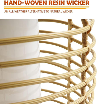 Solar Yard Outdoor Austin Solar Powered Floor Lamp Set of 4, 14-inch Wicker Woven LED Lamp, Water-Resistant Garden Light, Boho Style, Decor for Balcony, Porch, Yard, Pathway, Natural Color