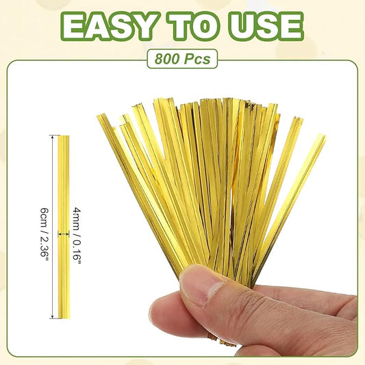 PATIKIL Bag Twist Ties 2 Inch, 800 Pcs Metallic Bread Ties for Treat Plastic Bags Gift Wrapping Candy Coffee Bag Plant Party Cake Favor, Gold