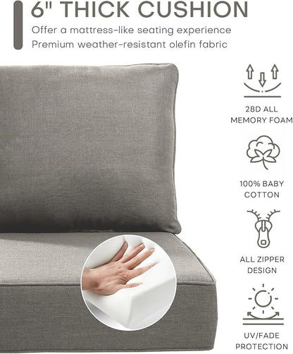 Luxury 24x24x6 Inch Outdoor Cushions for 5 Peice Patio Furniture Set - Set of 5 Water-Resistant Pillow for Dining Rocking Swivel Chairs Loveseat Couch Sectional Sofa - Grey