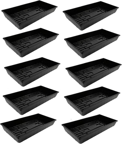 SUNPACK 10" x 20" Mega Plastic Seed Starting Tray, Black, 2.5" (Pack of 10) - No Drainage Holes, Ideal for Greenhouses or Indoor Gardening - Made of Thick, Strong Plastic