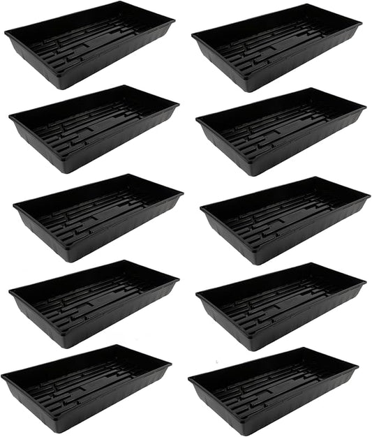 SUNPACK 10" x 20" Mega Plastic Seed Starting Tray, Black, 2.5" (Pack of 10) - No Drainage Holes, Ideal for Greenhouses or Indoor Gardening - Made of Thick, Strong Plastic