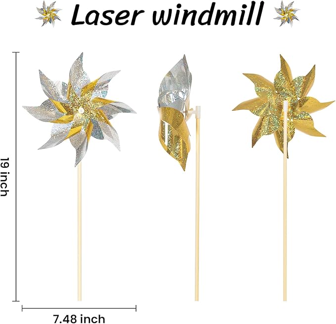 10 Pack Reflective Pinwheels for Yard and Garden,Wind Spinners Outdoor Bird Scare Devices,Sparkly Windmills for Garden Decor Scare Birds Away,Yard Wind Spinners for Outside Patio
