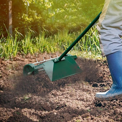 S AFSTAR Rolling Lawn Aerator with Fender, 18-Inch Hand-Push Lawn Aerator Roller W/50-Inch Anti-Slip Handle & Tine Spikes, Heavy-Duty Spike Soil Aeration Tool, Manual Lawn Aerator for Dirt Sand Clay
