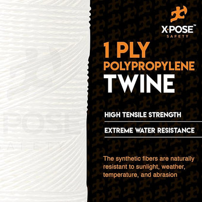 Polypropylene Tying Twine - 1 Ply White Plastic Poly Twine String 8500' Roll - Soft On Hands - Heavy Duty Outdoor & Indoor Tie Line - Baling Twine, Shipping & Bundling Twine, Packaging Rope 2 Pack