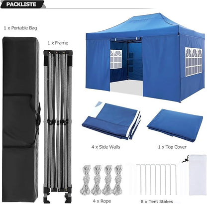 COBIZI 10x15 Pop up Canopy Tent 10x15 Canopy with 4 Sidewalls Waterproof Heavy Duty Commercial Canopy Tent for Parties Outdoor Tent Garden Gazebo Tent, Carry Bag(10x15ft, Blue)