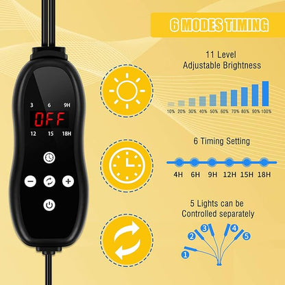 LED Grow Lights for Indoor Plants 5 Heads 450 LEDs Full Spectrum, Plant Lights for Indoor Growing with Stand, Plant Grow Lights with Auto 3/6/9/12/15/18H Timer for Indoor Tall Plants.