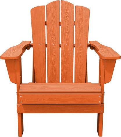 KINGYES Folding Adirondack Chair, HDPE All-Weather Patio Chairs, Wooden Textured Lawn Chair for Poolside, Backyard, Deck, Fire Pit, Orange