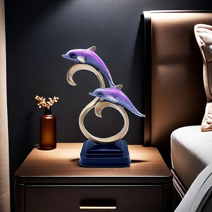 Resin Dolphin Statue Sculpture Frgurine Gift for Home Office Living Room Desktop Display Decorative Decoration (Purple)