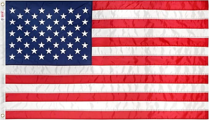 Super Tough 5Ft x 8Ft American Flag - Double Sided, Heavy Duty Nylon USA Flag with Embroidered Stars and Sewn Stripes Suitable for Outdoors - Red/White/Blue