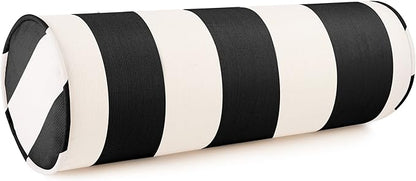 Austin Horn Classics Sunbrella Cabana Stripe White/Black Zippered Neck Roll Bolster (Set of 2)