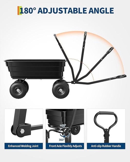 GarveeLife Poly Dump Cart - Heavy Duty 1200lbs Garden Cart with Quick-Release Dumping 13" Tires, Utility Wagon for Yard Work, Landscaping, Gardening
