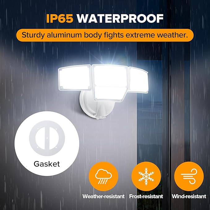 LUTEC 80W Dusk to Dawn Flood Lights Outdoor, 9000LM Super Bright LED Security Light with Photocell, IP65 Waterproof, 5000K Daylight, Hardwired 4 Heads Floodlight for Garage, Yard -2 Pack (White)