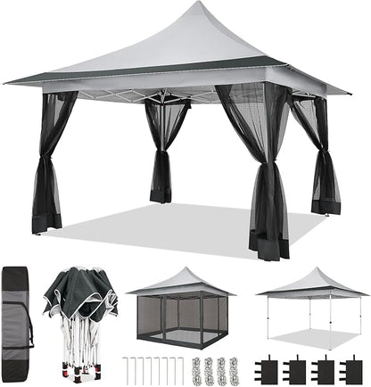 COBIZI 12x12 Pop up Canopy Gazebo on Clearance, Outdoor Canopy Tent with Mosquito Netting & Waterproof Roof Tent carpas para Patio Portable Gazebo for Backyard, Gray