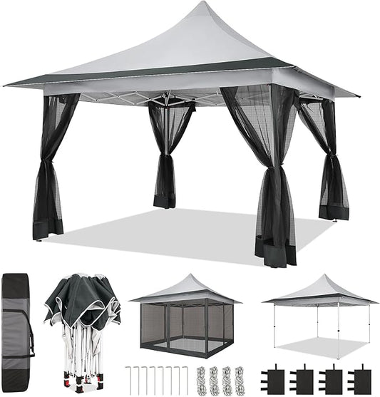 COBIZI 12x12 Pop up Canopy Gazebo on Clearance, Outdoor Canopy Tent with Mosquito Netting & Waterproof Roof Tent carpas para Patio Portable Gazebo for Backyard, Gray