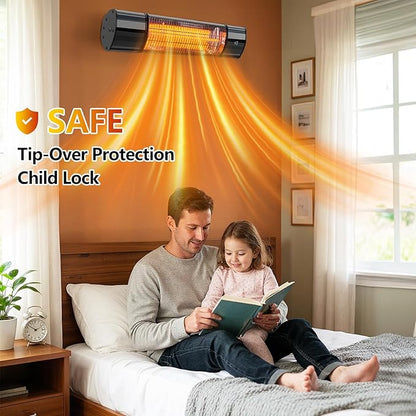 Hanging Patio Heater, Outdoor Electric Heater, Wall Mounted & Ceiling Infrared Garage Heater for Outdoor/Indoor Use, 1500W, Remote Control, Black