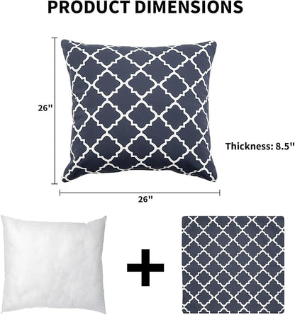 2 Pack Outdoor Throw Pillows 26x26 Inch Water-Resistant Decorative Pillow Cushions with Insert for Patio Garden Porch, Blue Diamond