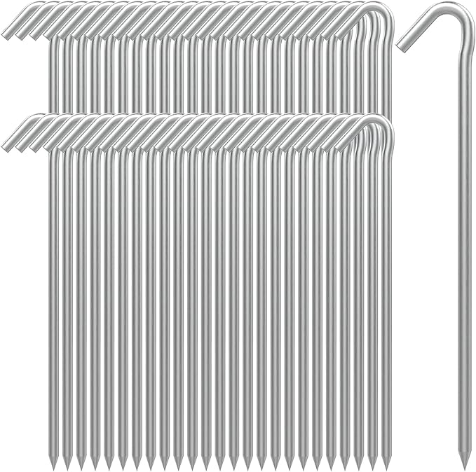 AAGUT Tent Stakes Heavy Duty Metal 9 Inch, 50 Pack Rust-Resistant Galvanized Steel Camping Stake Garden Edging Fence Hooks Yard Tent Pegs for Inflatable, Tarp, Outdoor Christmas Decorations
