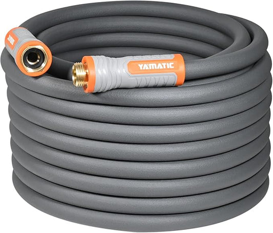 YAMATIC Heavy Duty Garden Hose 5/8 in x 50 ft with Swivel Handle, Super Flexible Water Hose, All-weather, Kink Resistant, Burst 600 PSI, Grey