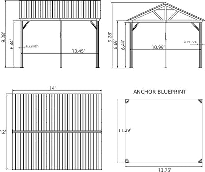 12' x 14' Hardtop Gazebo Outdoor Aluminum Gazebo with Galvanized Steel Gable Canopy for Patio Decks Backyard by domi outdoor living (Wood Looking)…