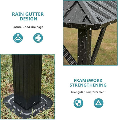 Aoxun 10 x 10 Hardtop Gazebo, Aluminum Metal Outdoor Gazebo with Double Galvanized Steel Top