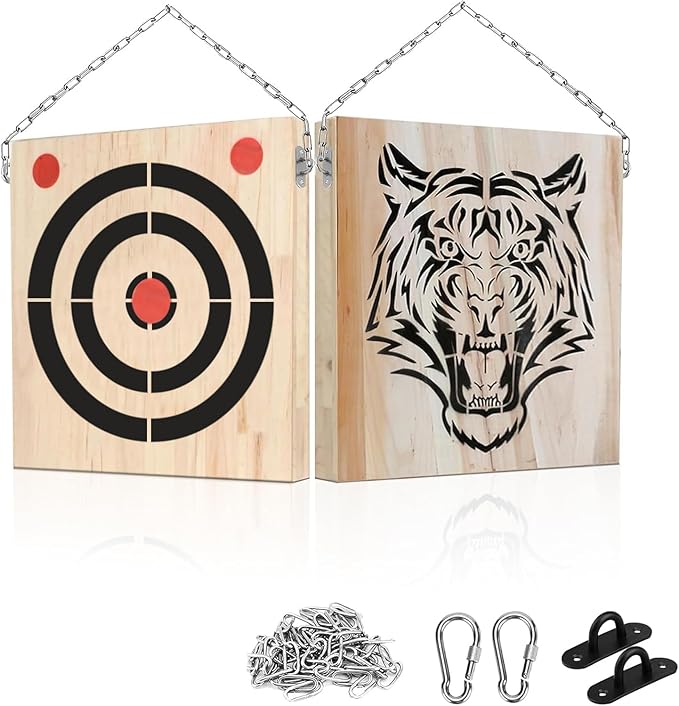 Axe Throwing Wooden Target with Handles & KnifeThrowing with Steel Chain
