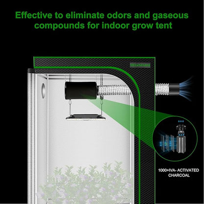 MELONFARM Air Filtration Kit 4", Built-in 14cm Fan Low Nois Carbon Filter with 12-Speed Controller, 8' Ducting & 6" Vent Cover, Cooling & Ventilation System for Grow Tents, Indoor Gardening 4"x12.2"