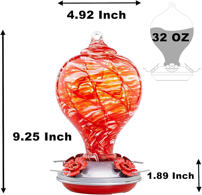 Muse Garden Hummingbird Feeders Blown Glass Hummingbird Feeder, Garden Backyard Decor, 32OZ, Lollipop