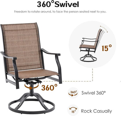 Patio Swivel Chairs Set of 4, Outdoor Dining Chairs with Textilene, Swivel & Rocker Metal Outdoor Patio Dining Chair All-Weather for Backyard, Brown Fabric with Black Frame