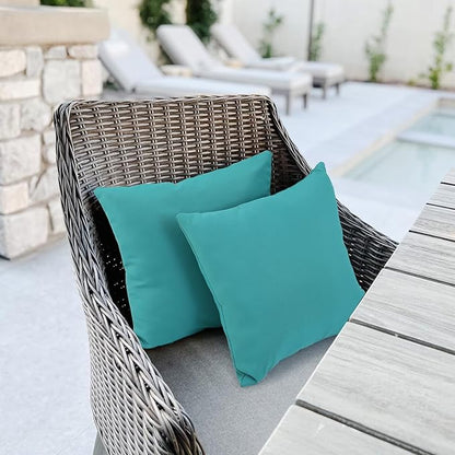 idee-home Outdoor Pillows with Inserts Included, Patio Outside Square Pillows Waterproof Set of 2, 18 x 18 inch Peocock Blue