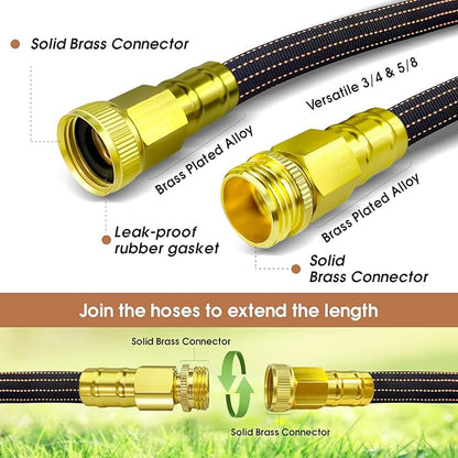25FT Lightweight Flexible Garden Hose,Non-Slip Handles,Non-kink Hose,Solid Brass Fitting for Boats, RV Water Hose,Marine Washdown,Lawn,Garden,Leakproof TPE Hose (GreenBlack, 25 FT)