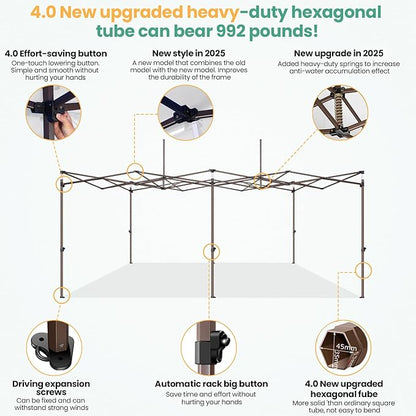 COBIZI 10x20 Pop Up Heavy Duty Canopy with 6 Sidewalls and Hexagonal Legs, Easy up Tent for Parties, Commercial and Wedding, Outdoor Canopy with Roller Bag, Sand Bags, Waterproof & UPF50+ (Black)