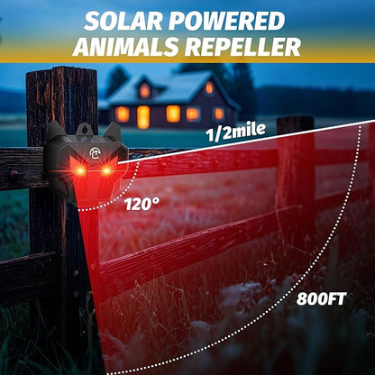 Solar Powered Racoon Repellent Devices with Flashing Lights, Waterproof Coyote Deterrent Device Energy-Efficient Predator Lights for Chicken Coop