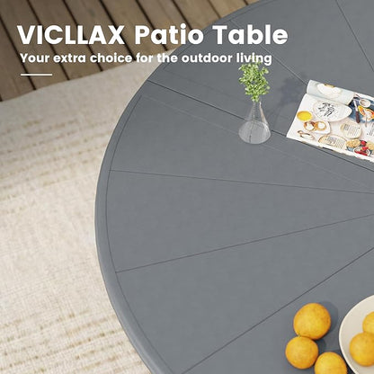 VICLLAX Outdoor Patio Round Dining Table, 40.6"x 40.6" Aluminum Tabletop with Storage Shelf for Deck Lawn Garden Backyard, Dark Grey