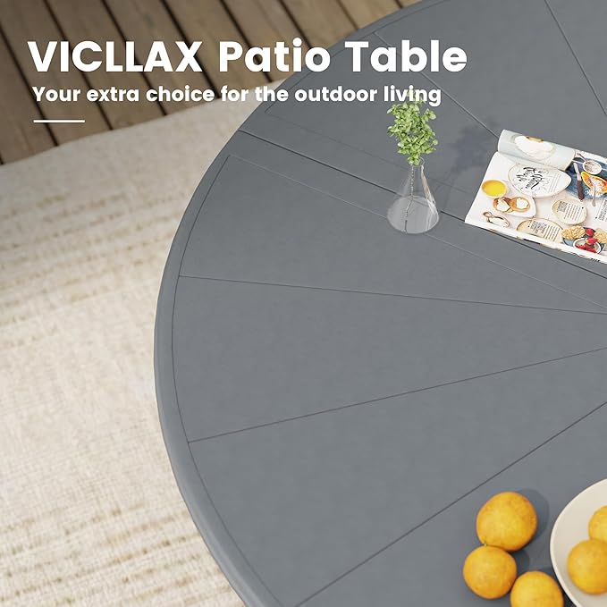 VICLLAX Outdoor Patio Round Dining Table, 53"x 53" Aluminum Tabletop for Deck Lawn Garden Backyard, Dark Grey