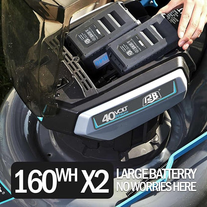 RB 80V Battery Power Lawn Mower 18” Cordless 7 Cutting Heights Adjustable Lawnmower Brushless Motor Low Noise 4 in 1 Push Mower with Fast Charger and 2 x40V 4.0AH Battery