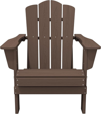 KINGYES Folding Adirondack Chair Set of 2, HDPE All-Weather Folding Adirondack Chair, Brown