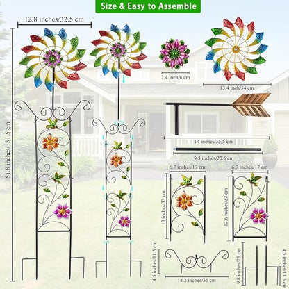 12.8” Wind Spinners Outdoor,Waterproof Wind Spinners for Yard and Garden,Kinetic Wind Spinner with Weather Vane,Yard Art Wind Sculptures & Spinners,Metal Muti-Color Pinwheels for Lawn Patio