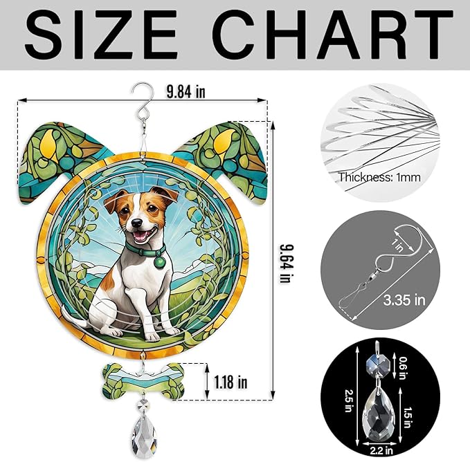Jack Russell Terrier Dog Ears Wind Spinner, Jack Russell Terrier Wind Spinner Hanging for Yard and Garden V02