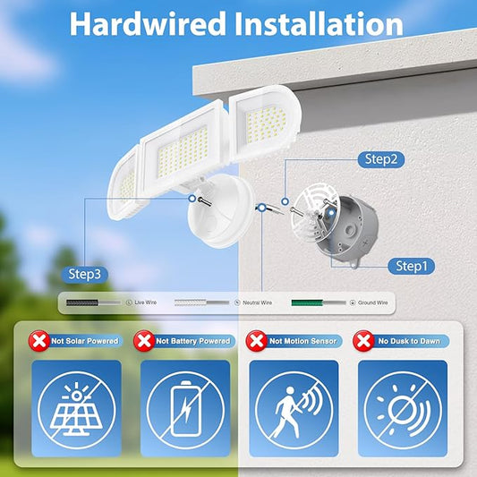 150W Flood Lights Outdoor Waterproof IP65, Exterior LED Floodlights with 3 Adjustable Heads, 15000LM Super Bright Security Lights Fixture, Outside Lights for House, Backyard