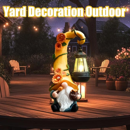 Birthday Gifts for Mom Grandma Woman 12" Solar Sunflower Gnome Garden Statues Honey Bee Jar Decor with LED Lantern Outdoor Gnomes Decorations Patio Yard Balcony Art