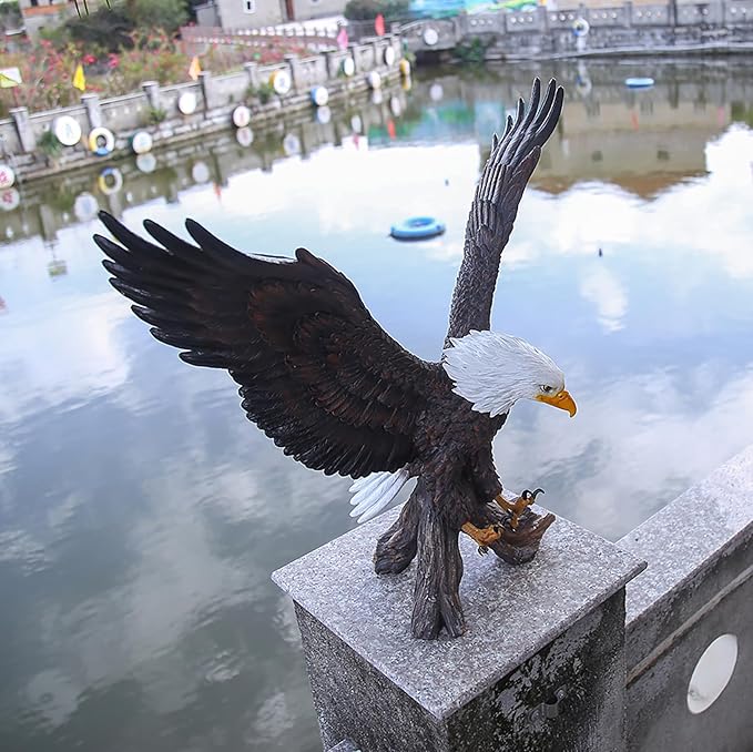 Magnificent Bald Eagle Statue - Durable Resin Outdoor Garden Sculpture & Yard Art Decor for Lawn, Patio, or Living Room – Large Lifelike Figurine, Weather-Resistant Finish