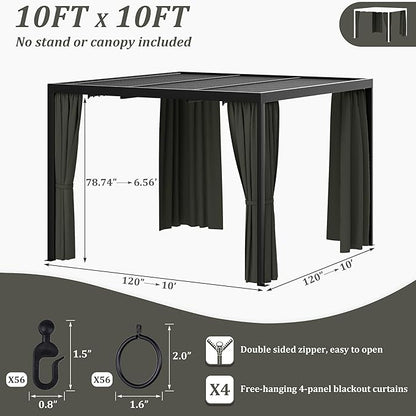 Gazebo Universal Replacement Privacy Curtain,10'×10' Gazebo Outdoor Waterproof Curtains, 4-Panels Sidewall Curtains with Double Zipper for Patio Canopy, Garden and Backyard (Curtain Only)