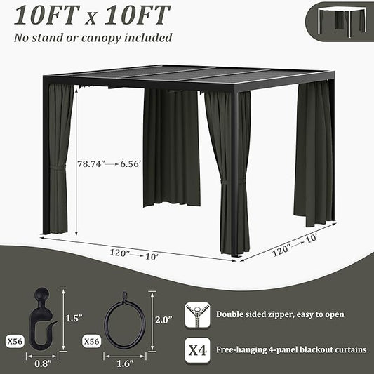 Gazebo Universal Replacement Privacy Curtain,10'×10' Gazebo Outdoor Waterproof Curtains, 4-Panels Sidewall Curtains with Double Zipper for Patio Canopy, Garden and Backyard (Curtain Only)